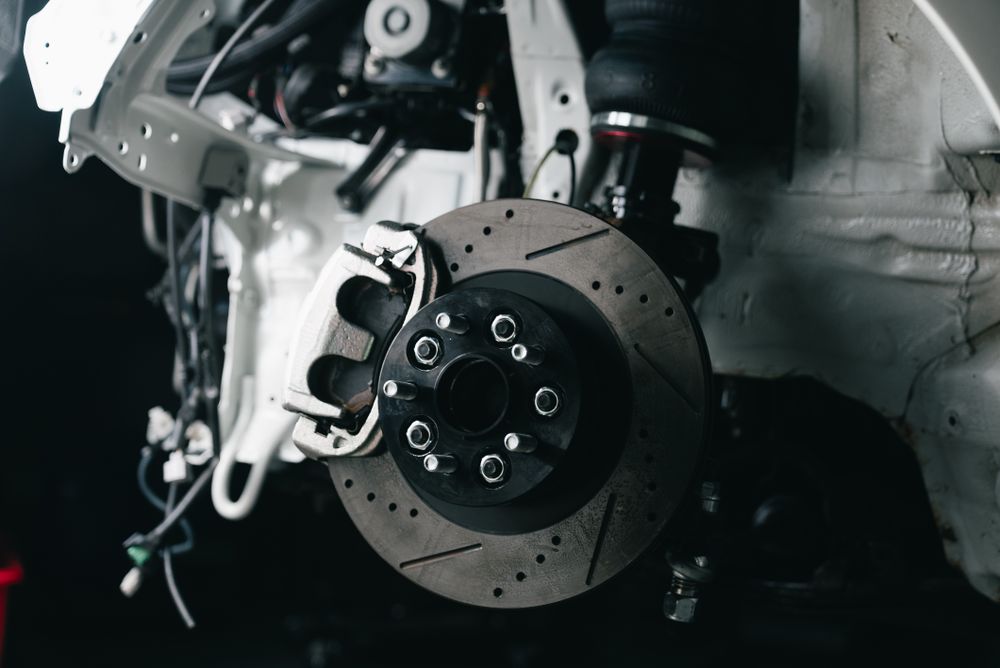 Close-up of a newly installed performance brake rotor